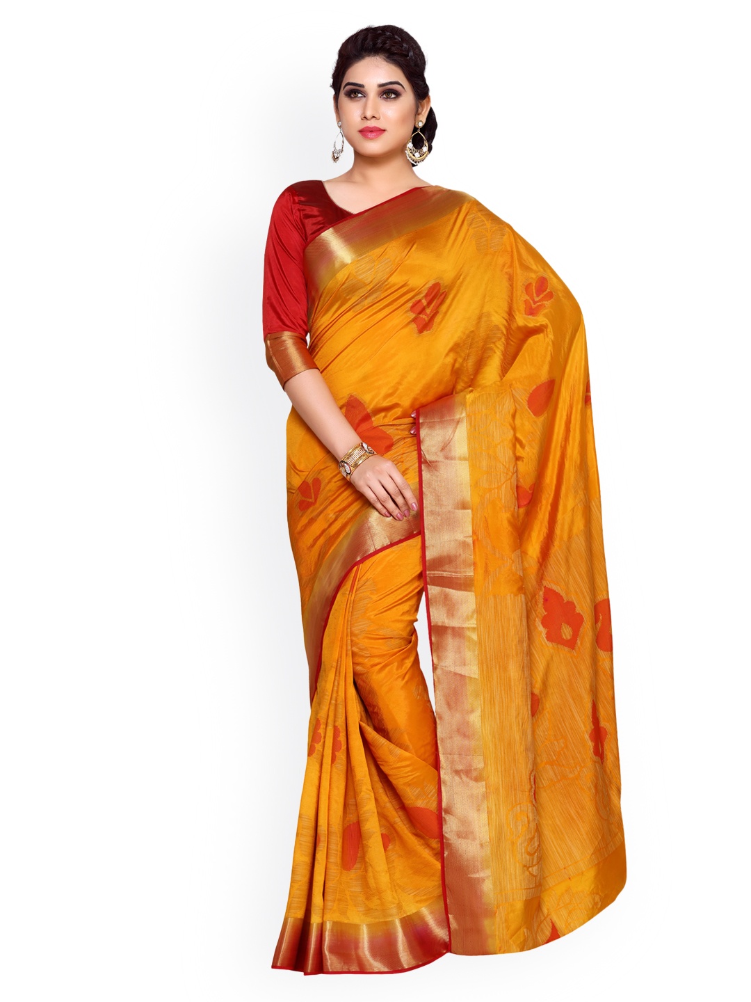 

MIMOSA Orange Art Silk Woven Design Kanjeevaram Saree