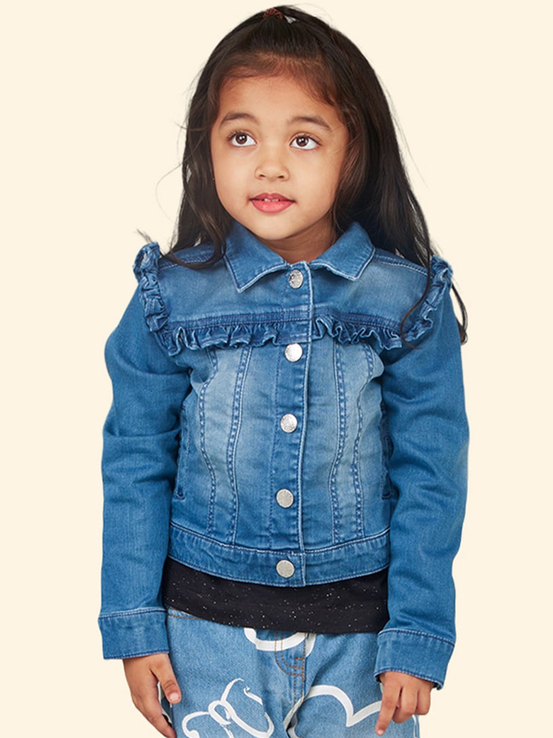 

Zalio Girls Washed Crop Denim Jacket with Patchwork, Blue