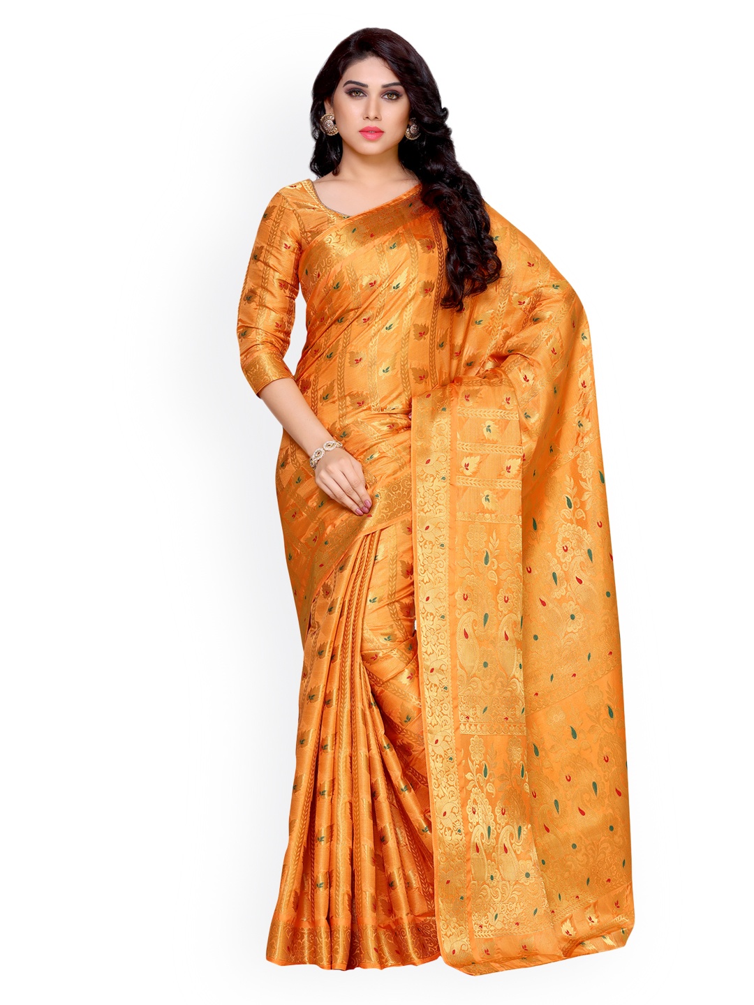 

MIMOSA Orange Art Silk Woven Design Kanjeevaram Saree