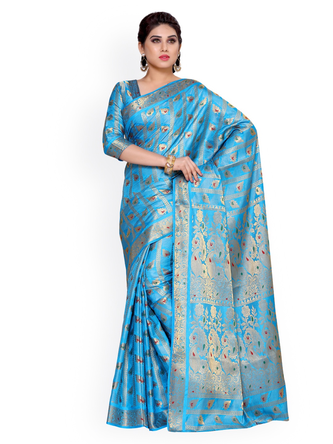 

MIMOSA Blue Art Silk Woven Design Kanjeevaram Saree