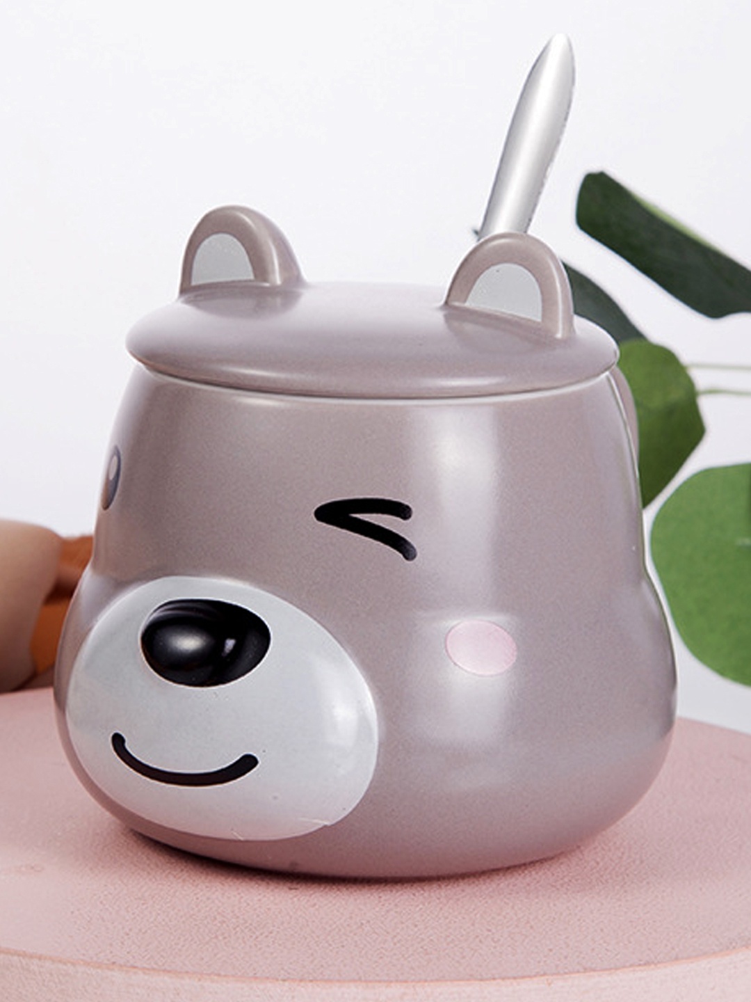 

BonZeaL Grey & White Dog Printed 3D Ceramic Matte Mug with Lid Spoon 350 ml