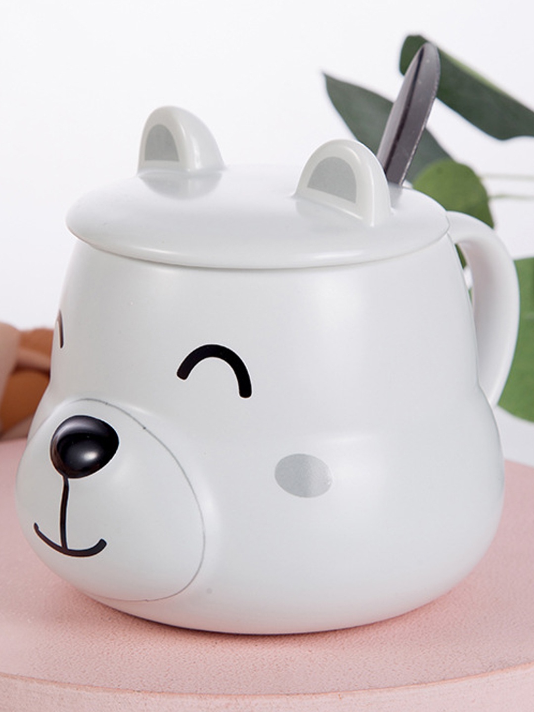 

BonZeaL White & Black Textured Dog 3D Ceramic Matte Mug with Lid Spoon 350 ml