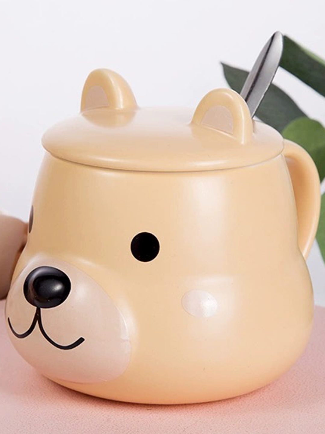 

BonZeaL Yellow & Black Dog Printed 3D Ceramic Matte Mug with Lid Spoon 350 ml