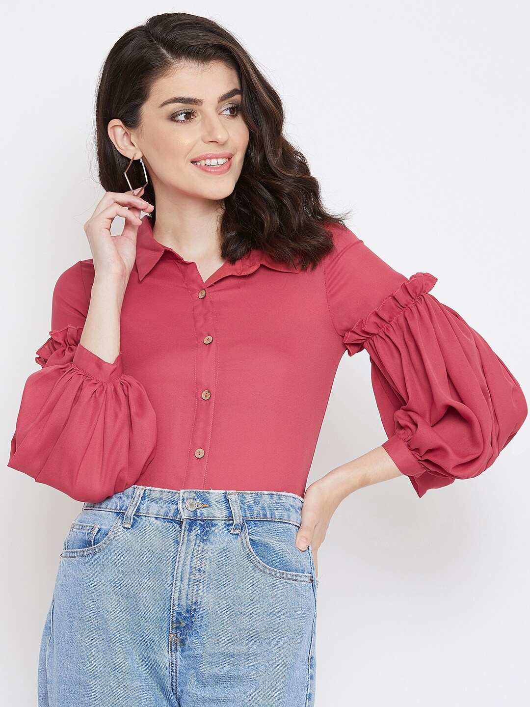 

La Zoire Georgette Shirt Style Top, Pink