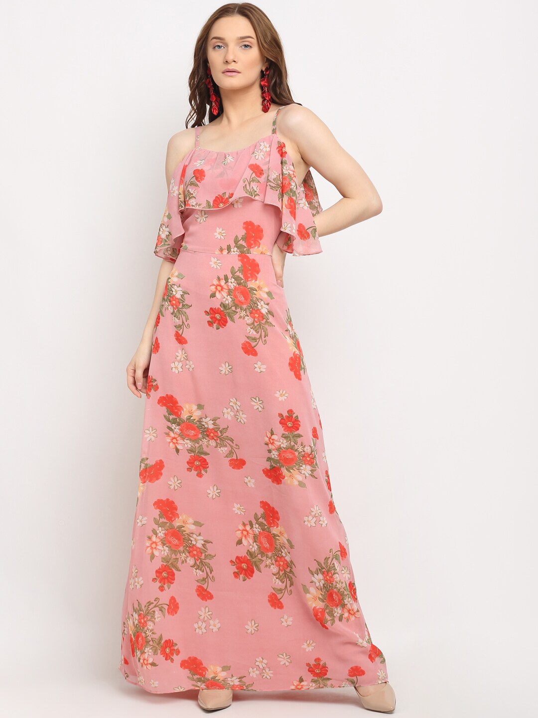 

La Zoire Floral Printed Shoulder Strap Fit & Flare Maxi Dress, Pink