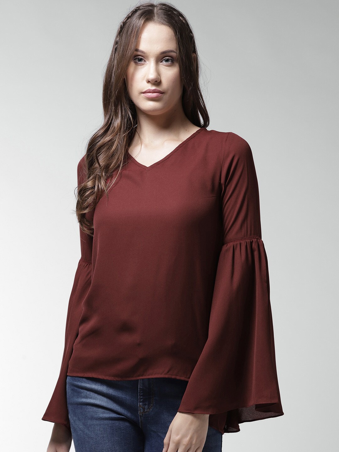 

La Zoire V Neck Georgette Top, Maroon