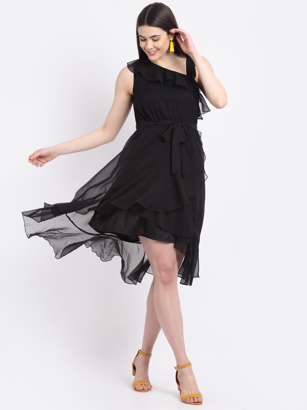 

La Zoire One Shoulder Fit & Flare Dress, Black