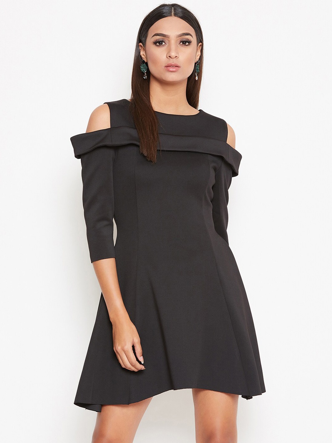 

La Zoire Round Neck Fit & Flare Cotton Dress, Black