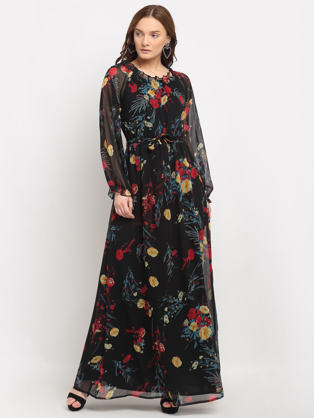 

La Zoire Black Floral Georgette Maxi Dress
