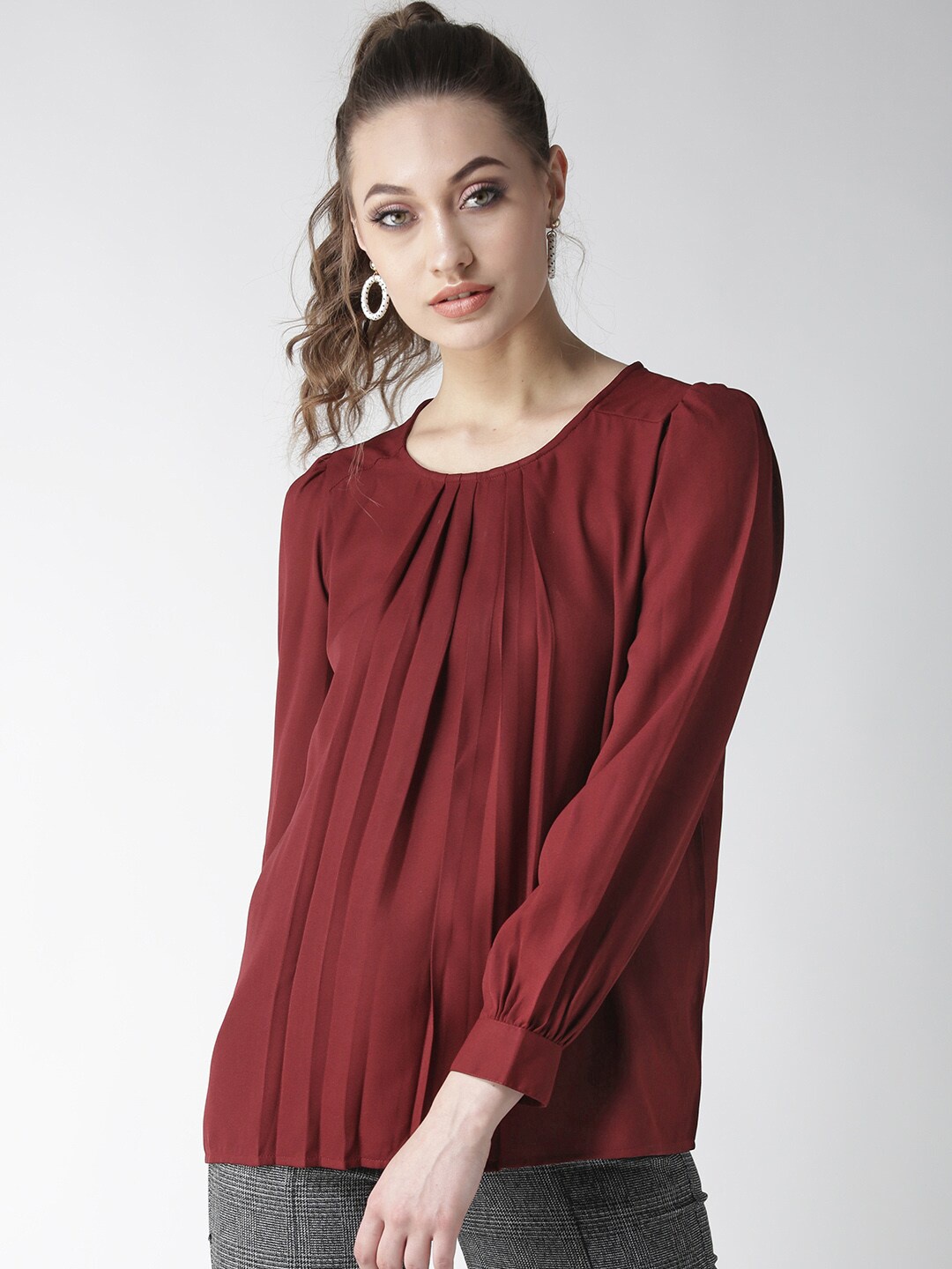 

La Zoire Cuffed Sleeves Georgette Top, Maroon
