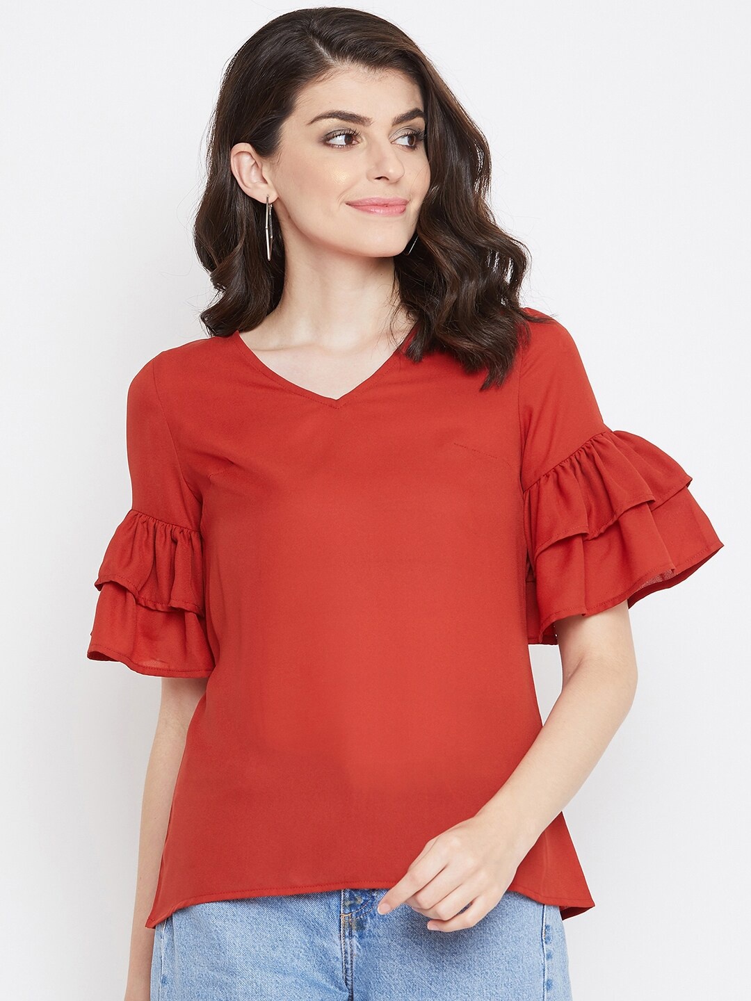 

La Zoire Bell Sleeve Georgette Top, Rust