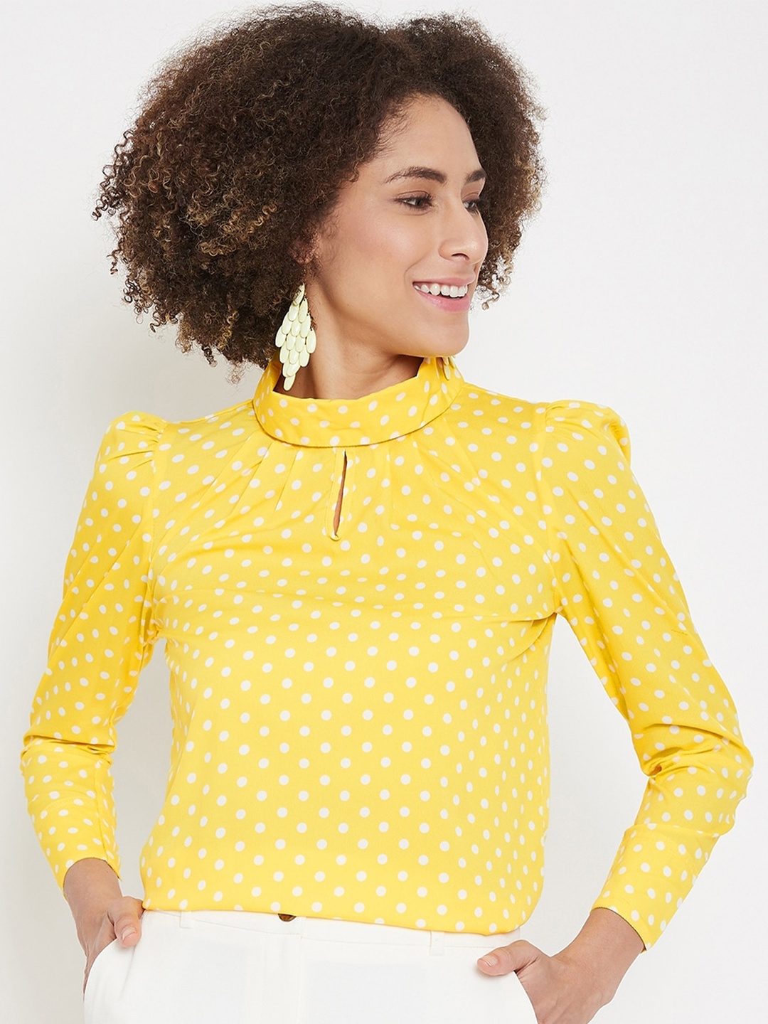 

La Zoire Polka Dot Printed Crepe Top, Yellow