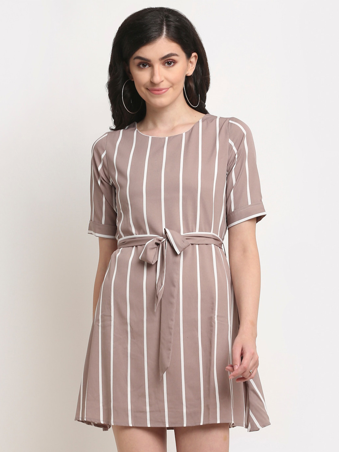 

La Zoire Striped Crepe Mini Dress, Brown