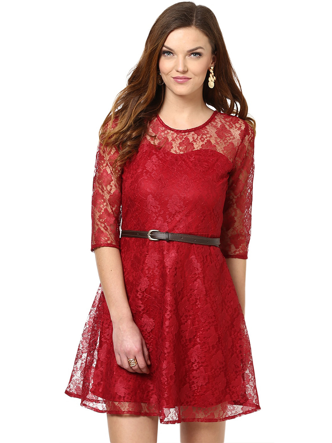 

La Zoire Women Floral Lace Mini Dress, Maroon