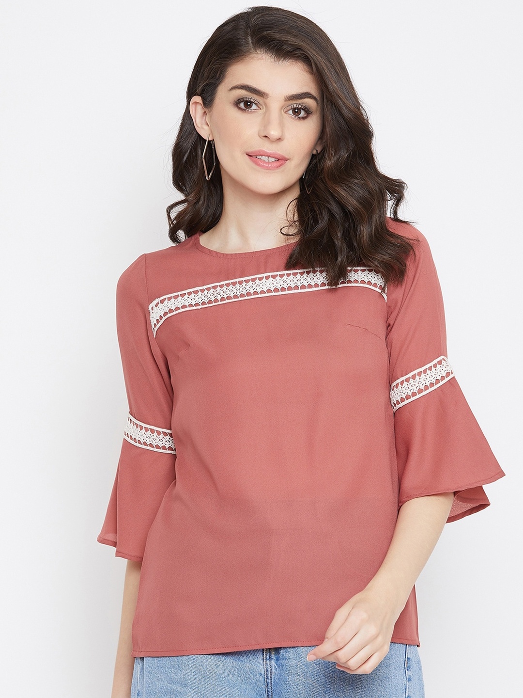 

La Zoire Round Neck Bell Sleeve Top, Nude