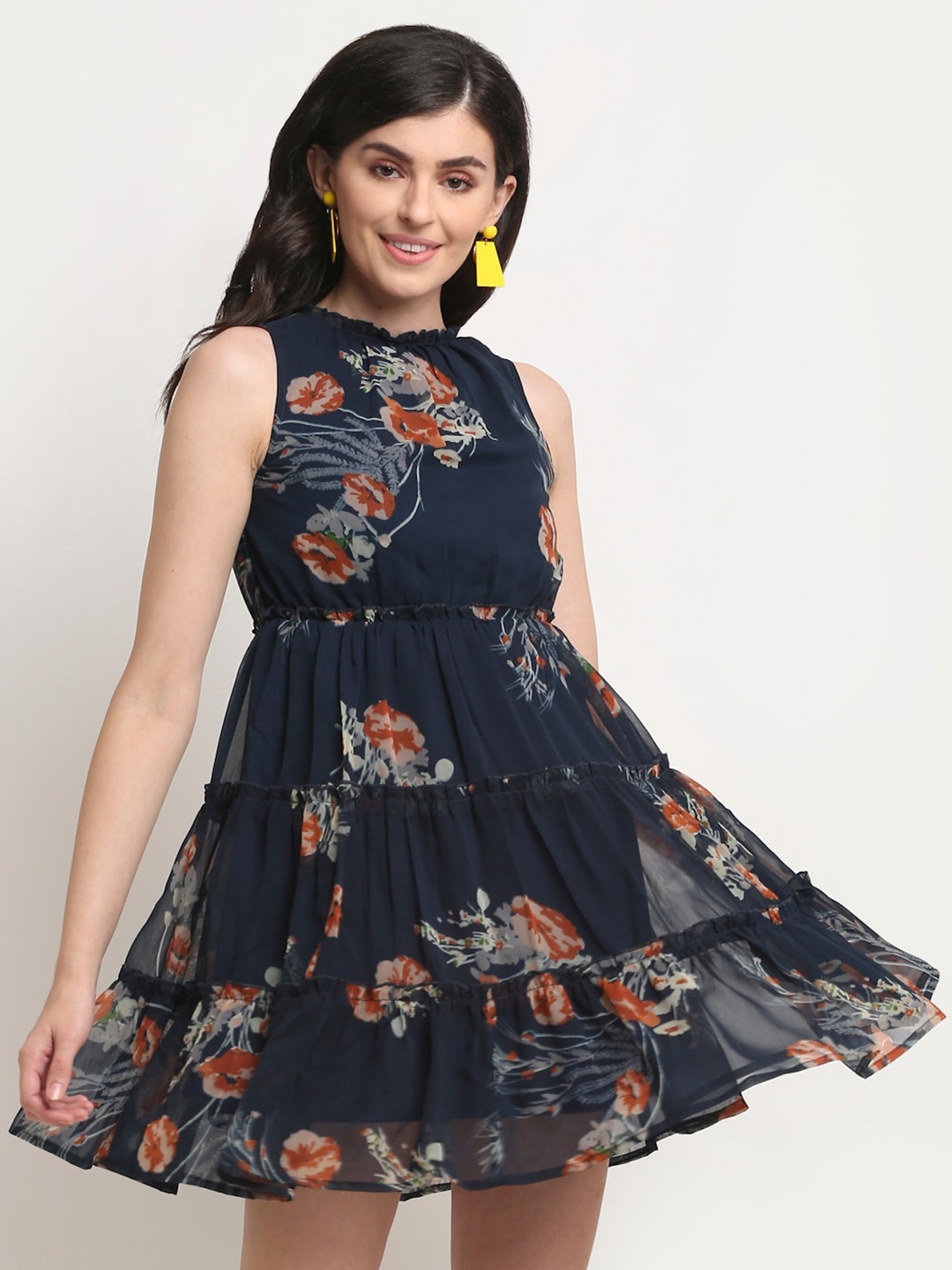 

La Zoire Women Floral Printed Georgette Mini Dress, Blue