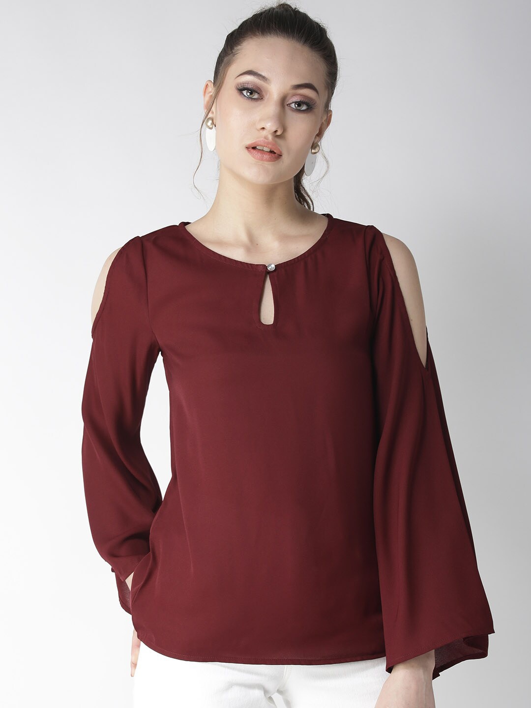 

La Zoire Keyhole Neck Georgette Top, Maroon
