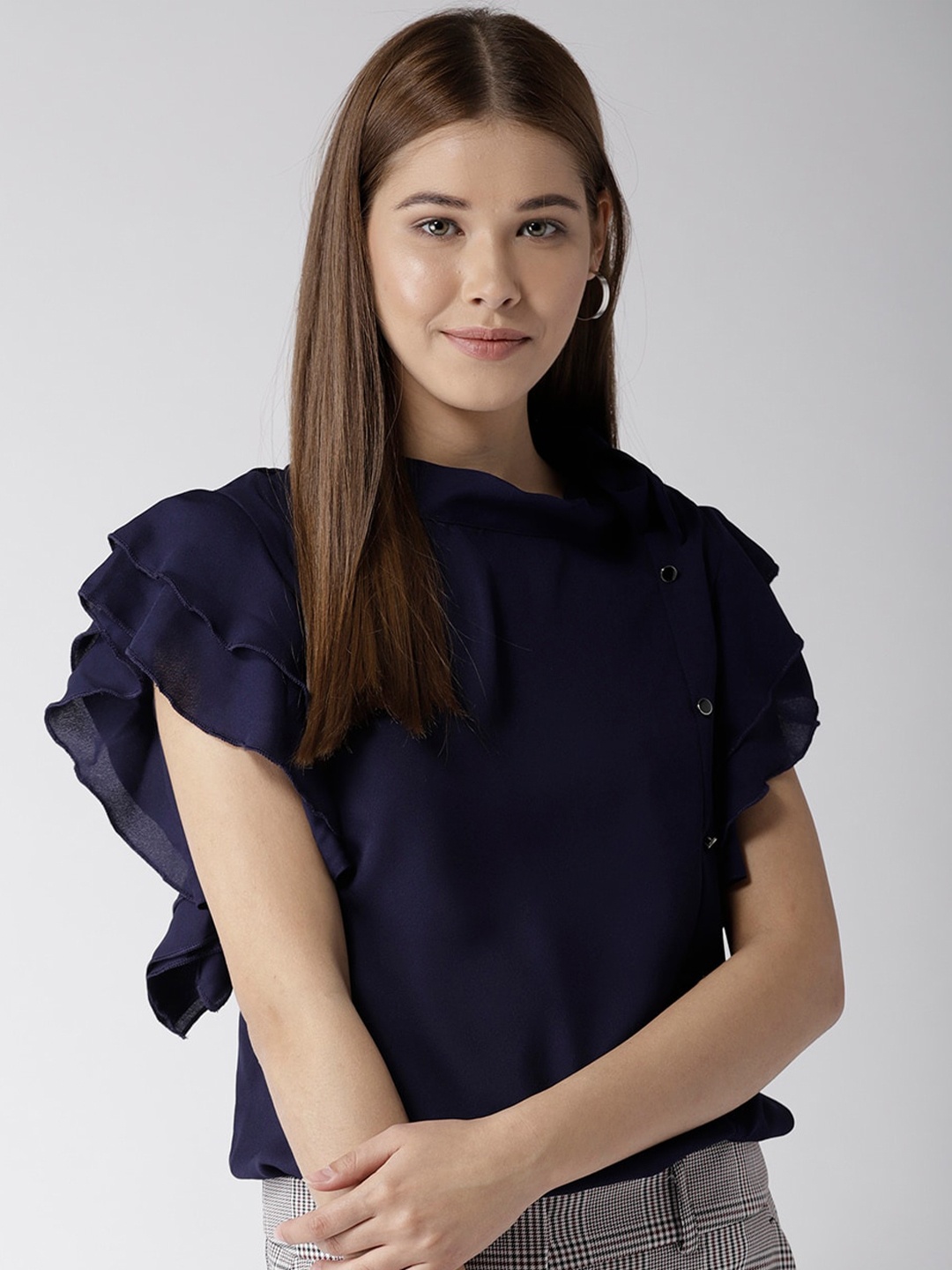 

La Zoire Navy Blue Ruffles Georgette Top