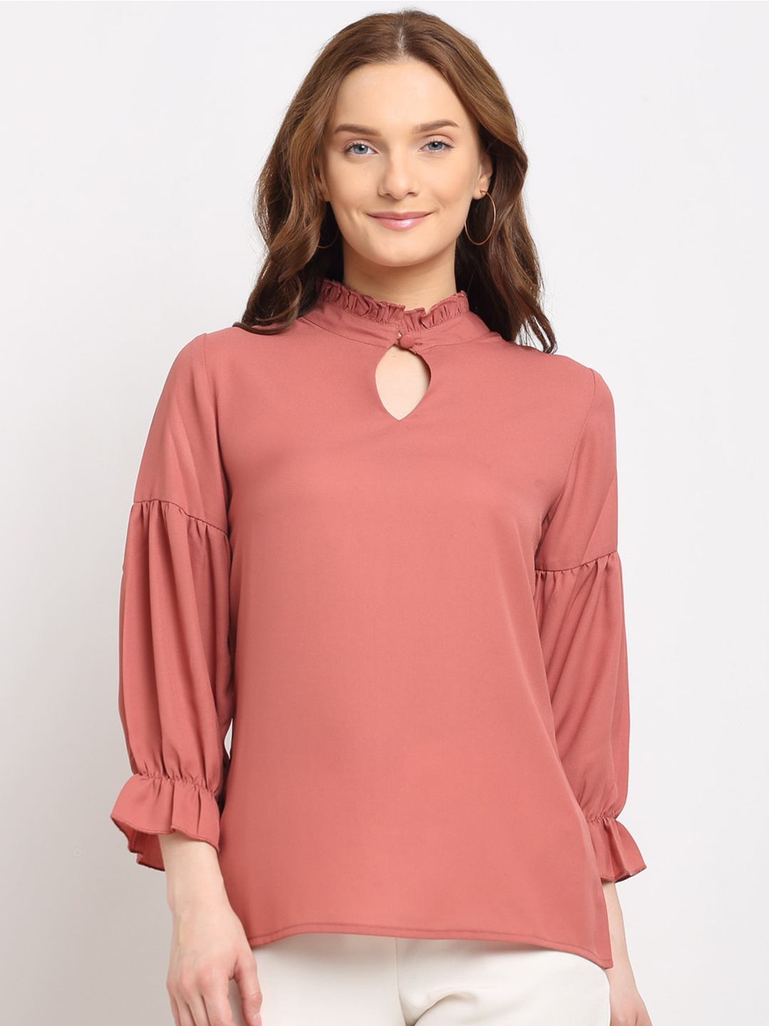 

La Zoire Keyhole Neck Georgette Top, Pink