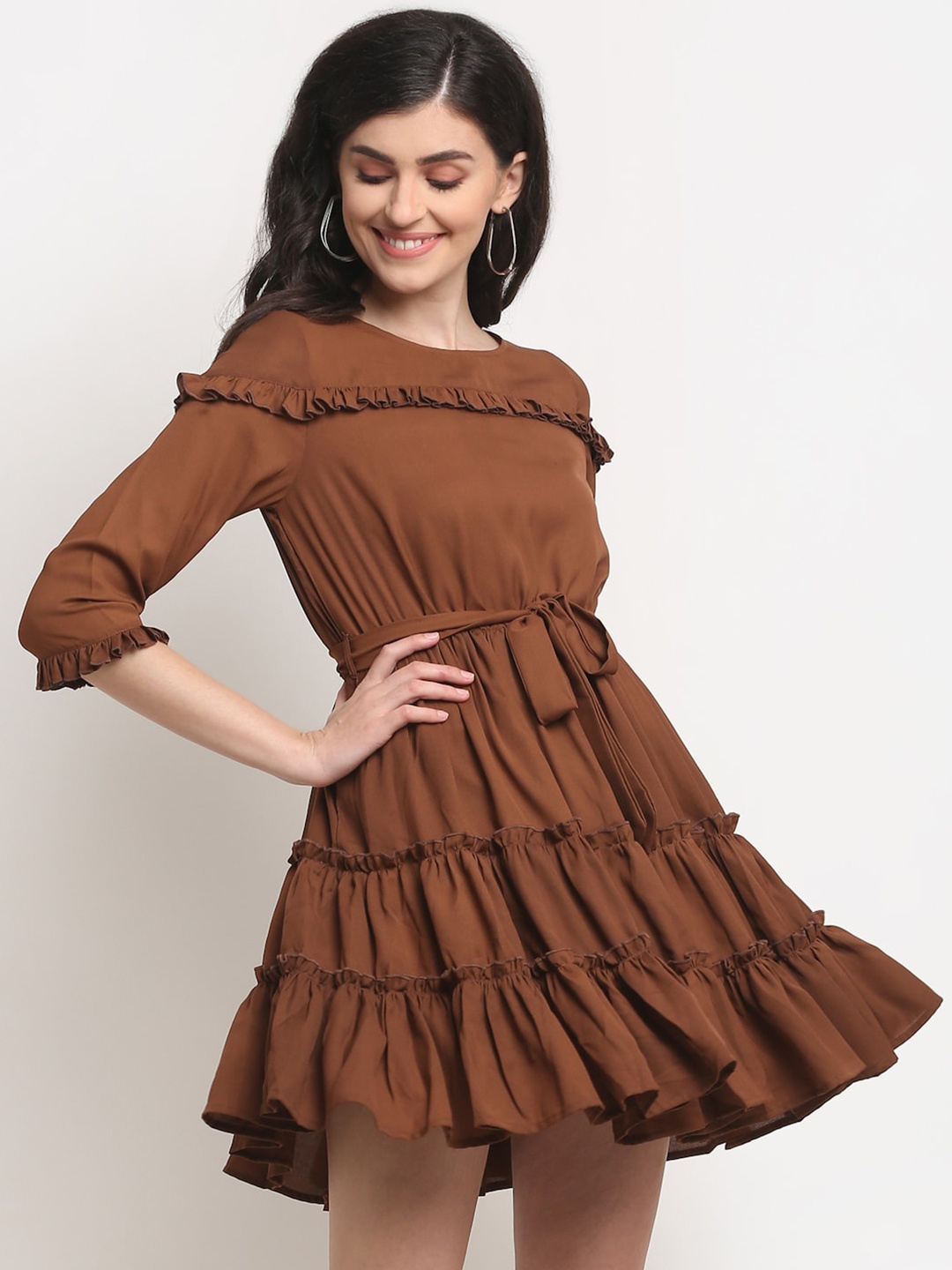 

La Zoire Women Georgette Mini Dress, Coffee brown
