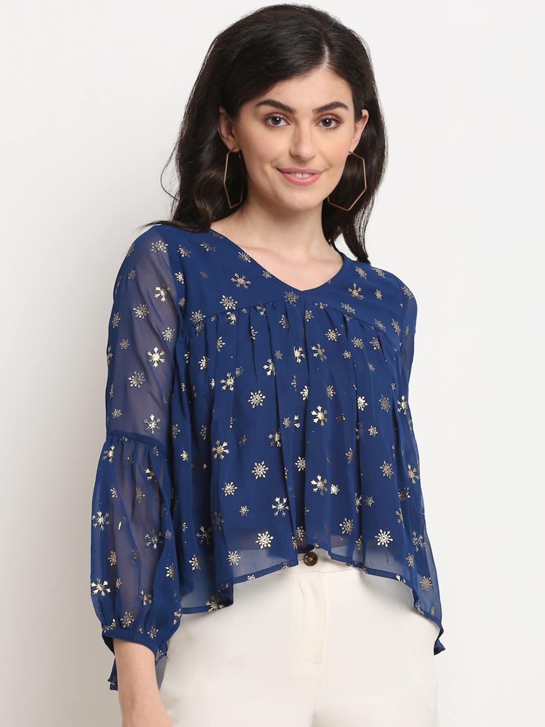 

La Zoire Floral Print Georgette Crop Top, Navy blue