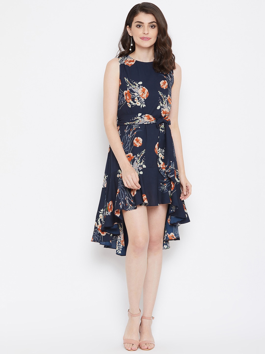 

La Zoire Women Floral Printed Georgette Dress, Turquoise blue