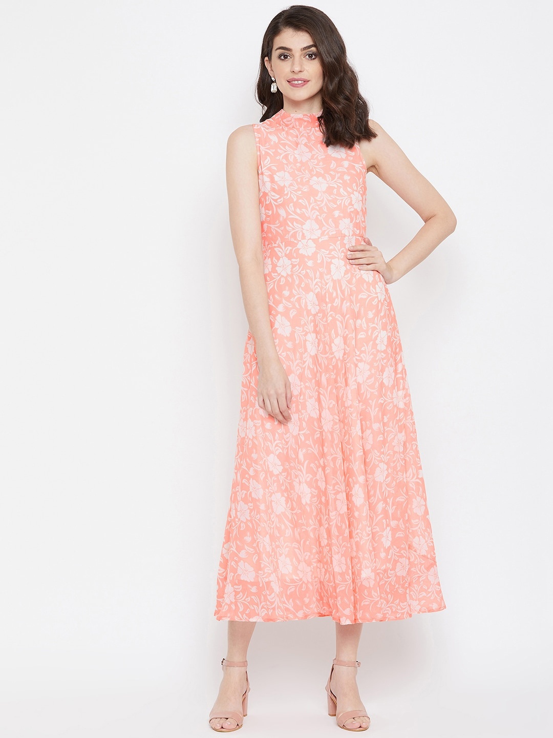 

La Zoire Women Floral Printed Georgette Midi Dress, Pink
