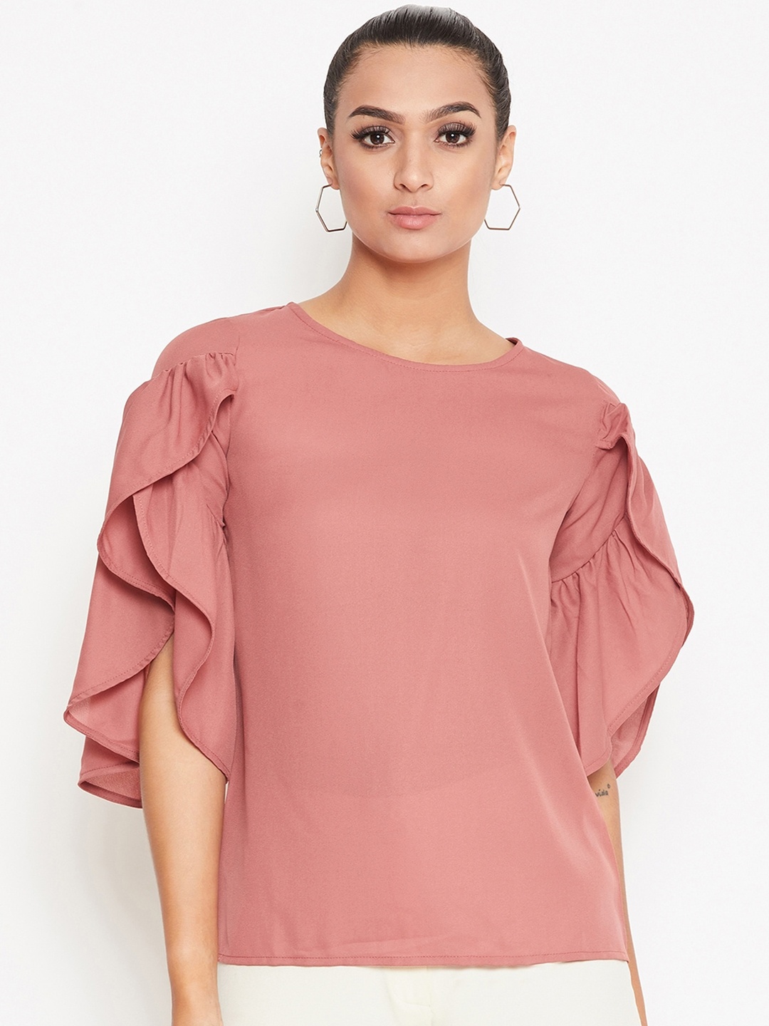

La Zoire Tulip Frilled Georgette Top, Peach