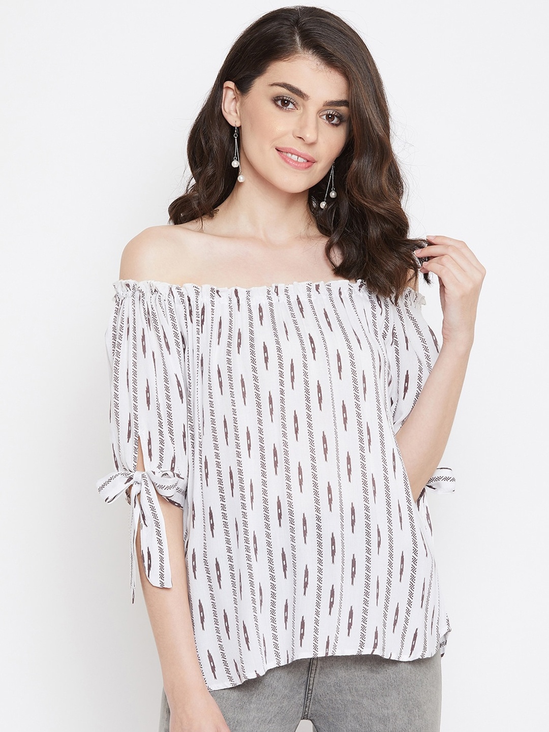 

La Zoire Print Off-Shoulder Bardot Top, White