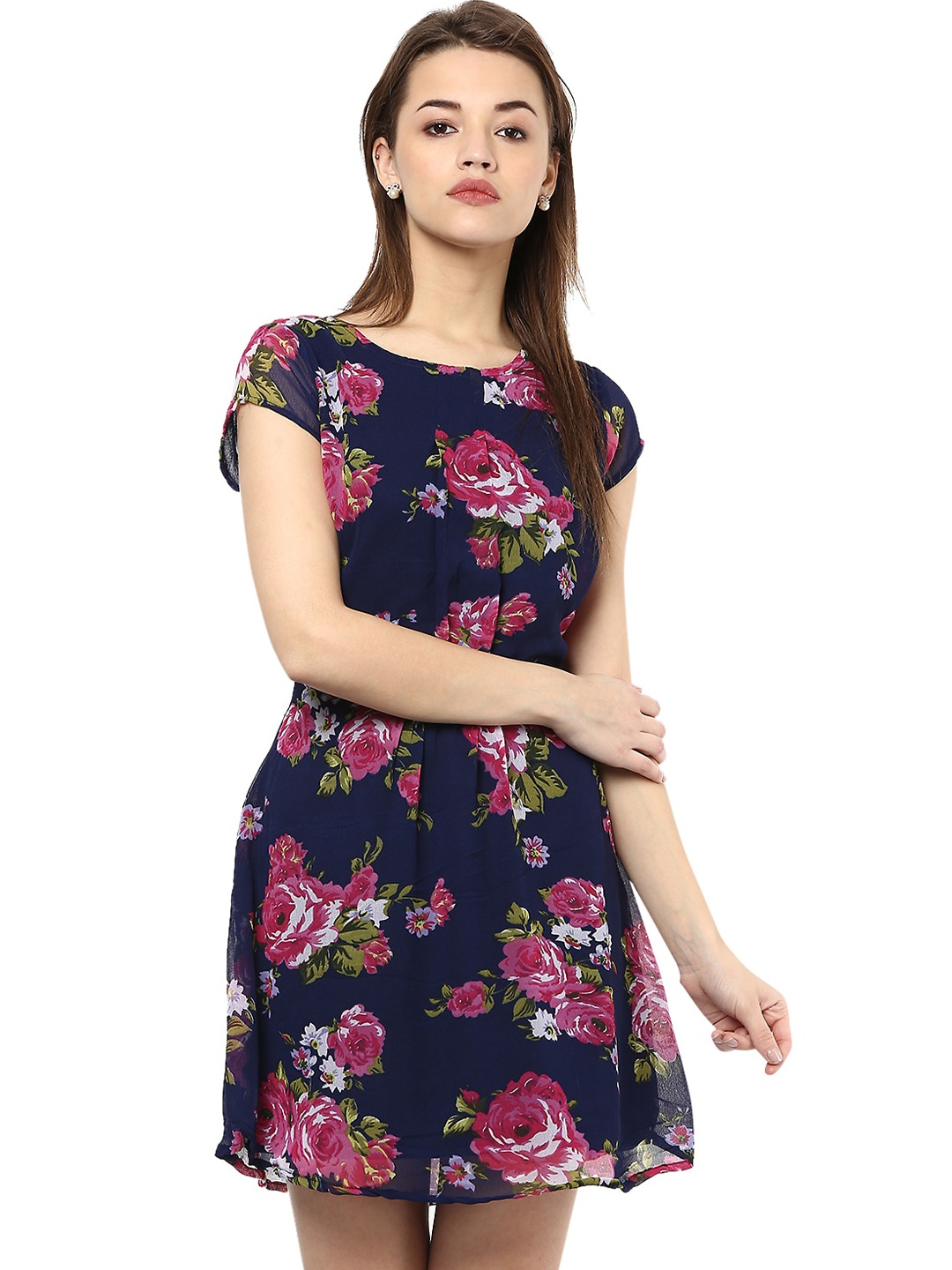 

La Zoire Floral Georgette A-Line Dress, Navy blue