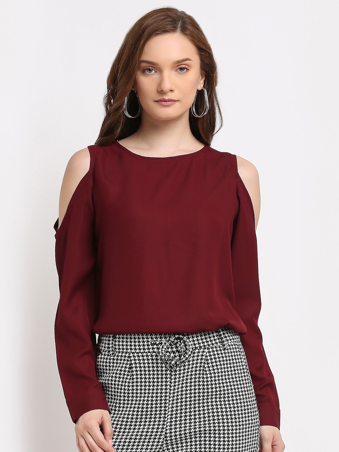 

La Zoire Cold Shoulder Georgette Top, Maroon