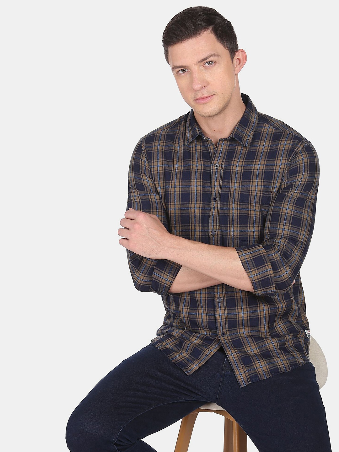 

Flying Machine Twill Tartan Check Casual Shirt, Navy blue