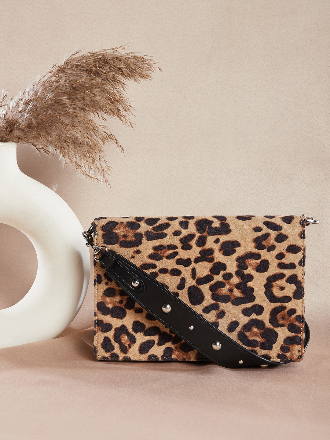 

Berrylush Animal Printed Structured Sling Bag, Beige