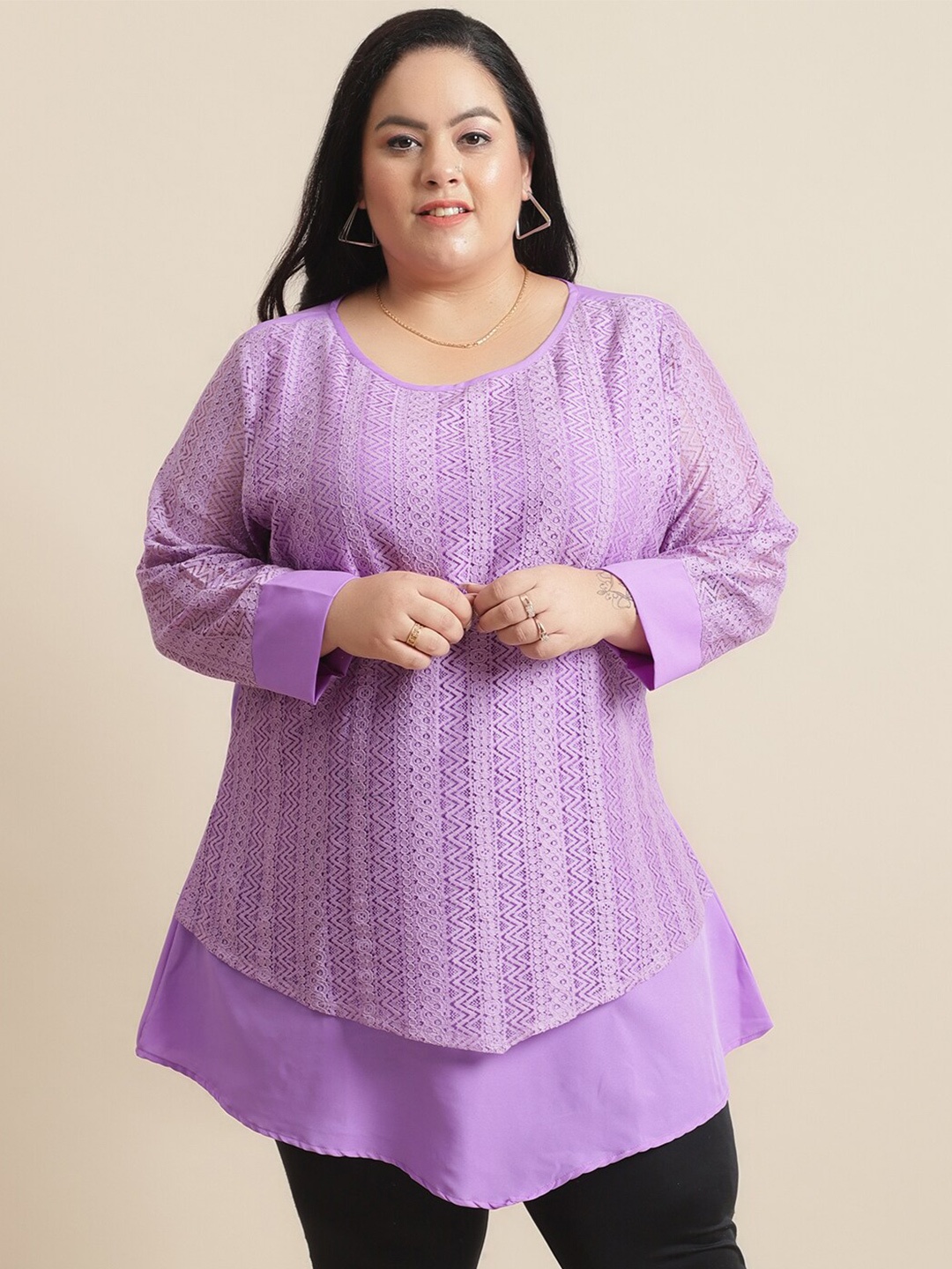 

Flambeur Self Design Crepe Top, Purple