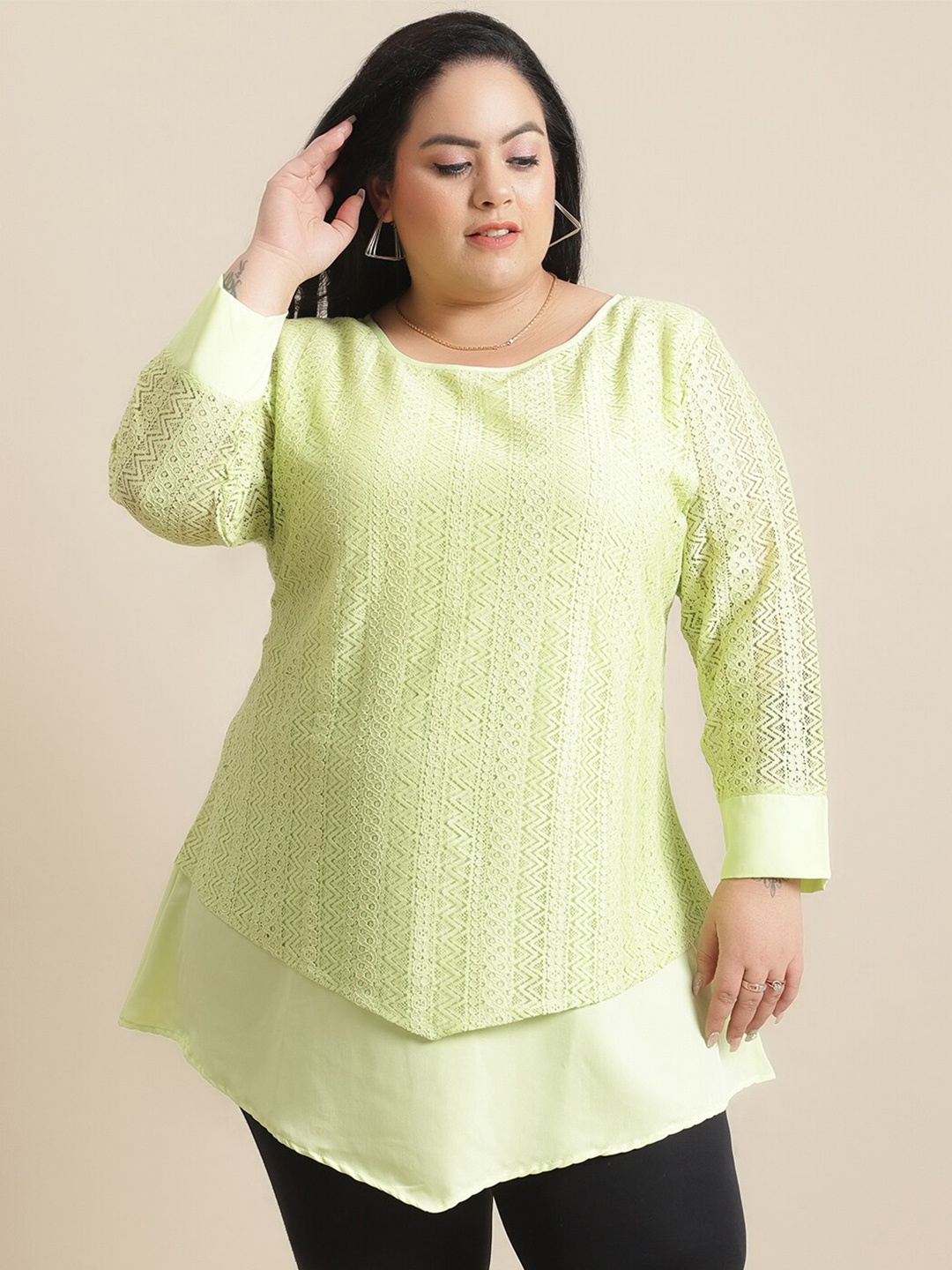 

Flambeur Self Design Crepe Top, Green