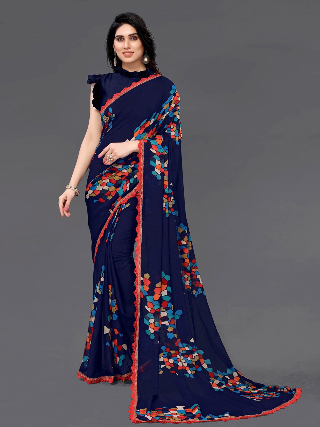 

KALINI Printed Saree, Blue