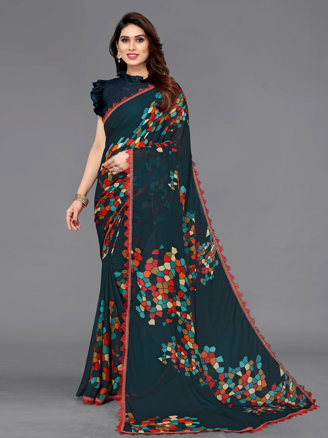 

KALINI Printed Saree, Green