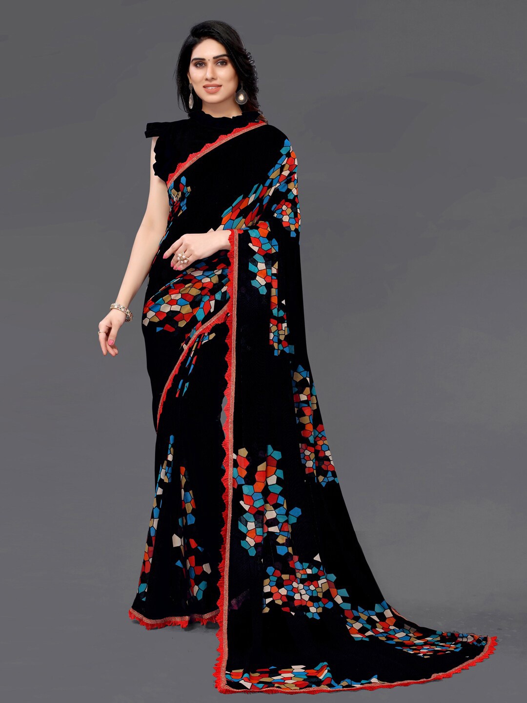 

KALINI Printed Saree, Black