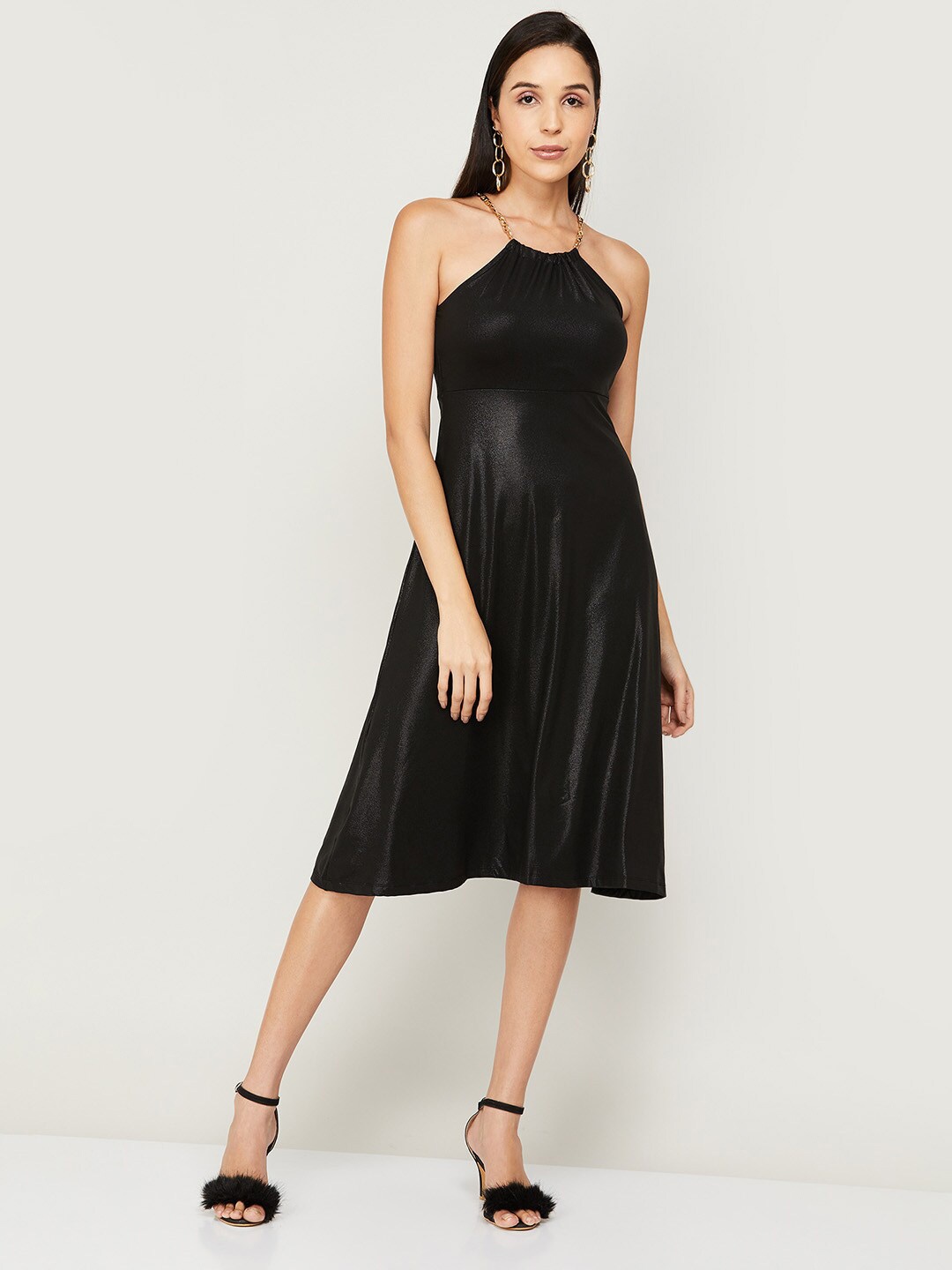

CODE by Lifestyle Shoulder Strap Fit & Flare Dress, Black