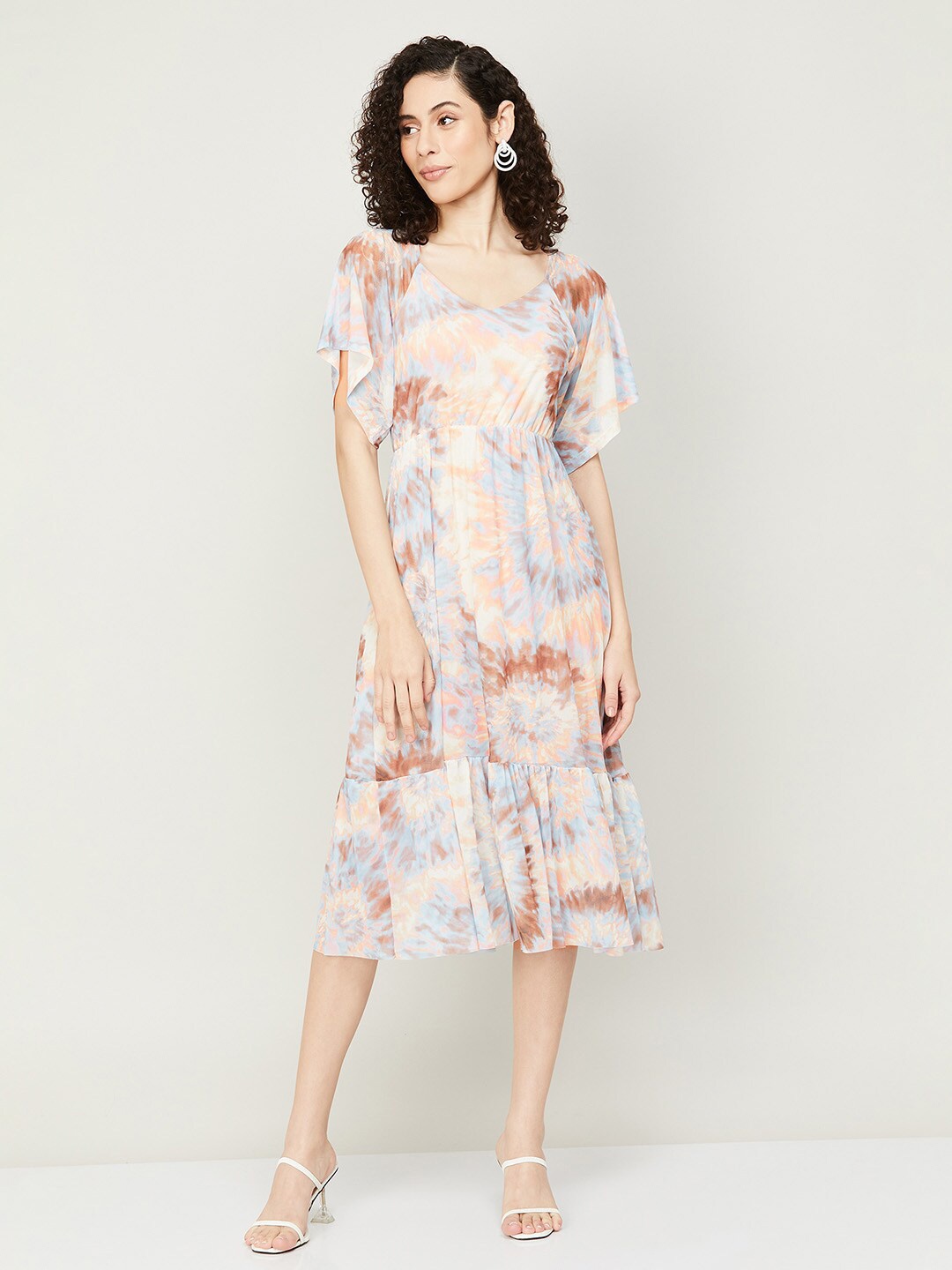 

CODE by Lifestyle Floral Printed V-Neck Fit & Flare Midi Dress, Blue