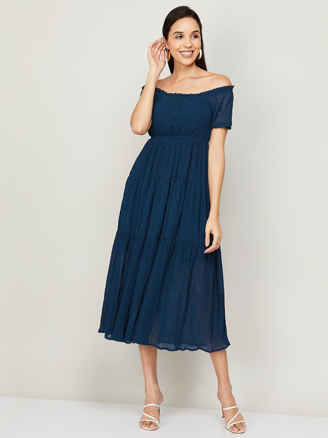 

CODE by Lifestyle Off-Shoulder Fit & Flare Midi Dress, Green
