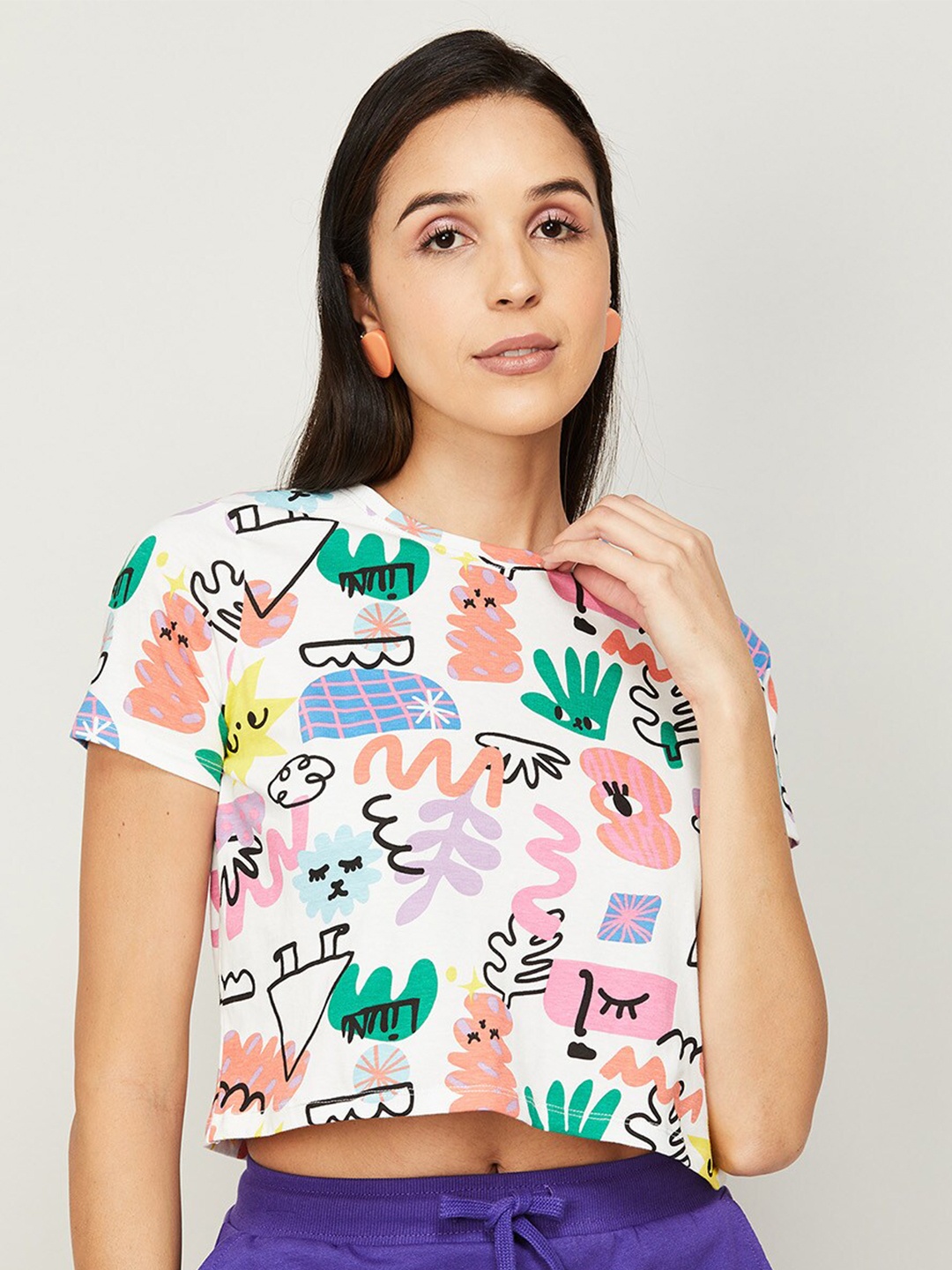 

Ginger by Lifestyle Women Printed Pure Cotton T-shirt, White