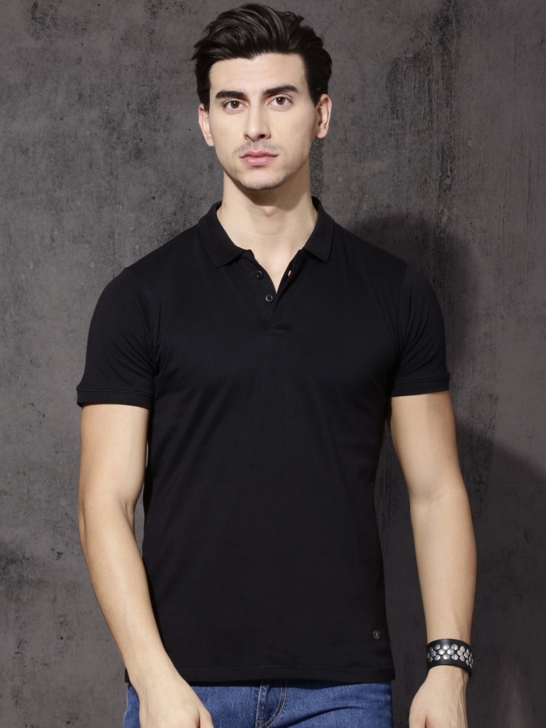 

Roadster Men Black Solid Polo Collar Pure Cotton T-shirt