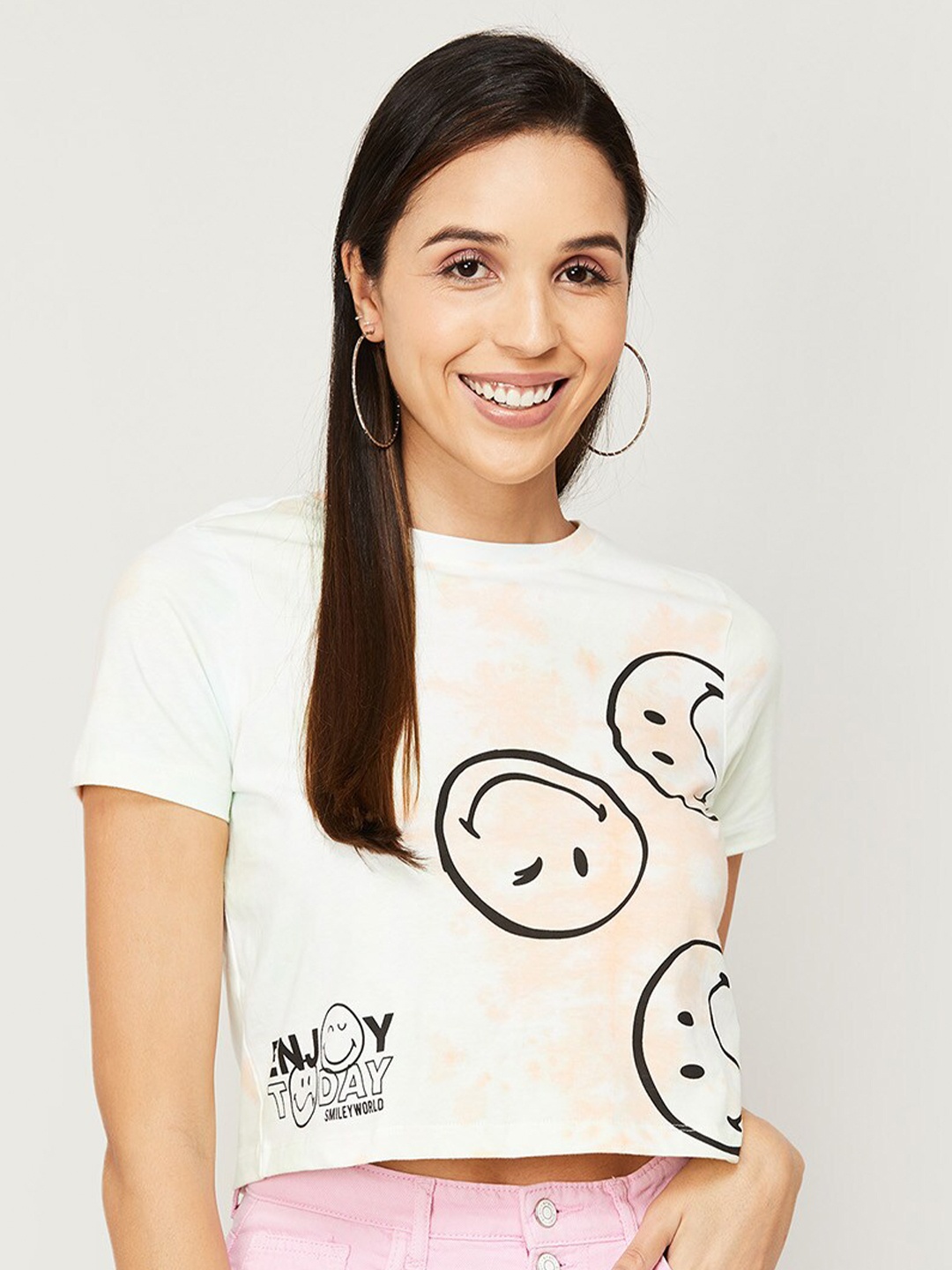 

SmileyWorld Printed Cotton Crop Top, Off white