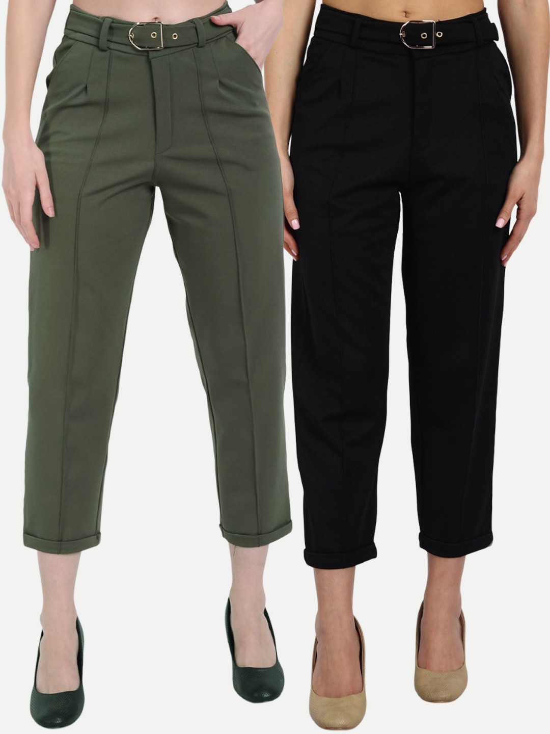 

BROADSTAR Women Pack Of 2 Relaxed High-Rise Formal Trousers, Black