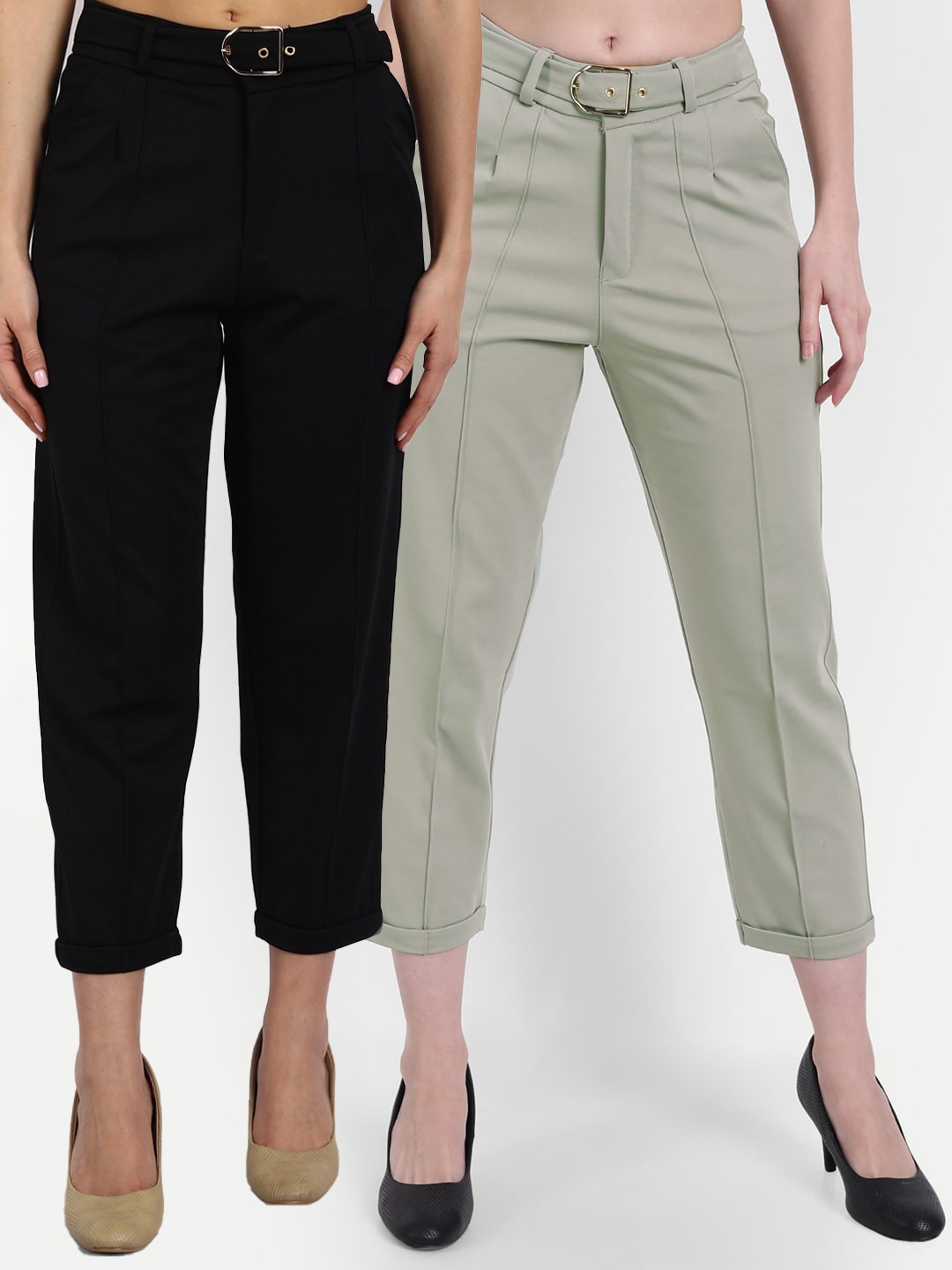 

BROADSTAR Women Pack Of 2 Relaxed High-Rise Formal Trousers, Black