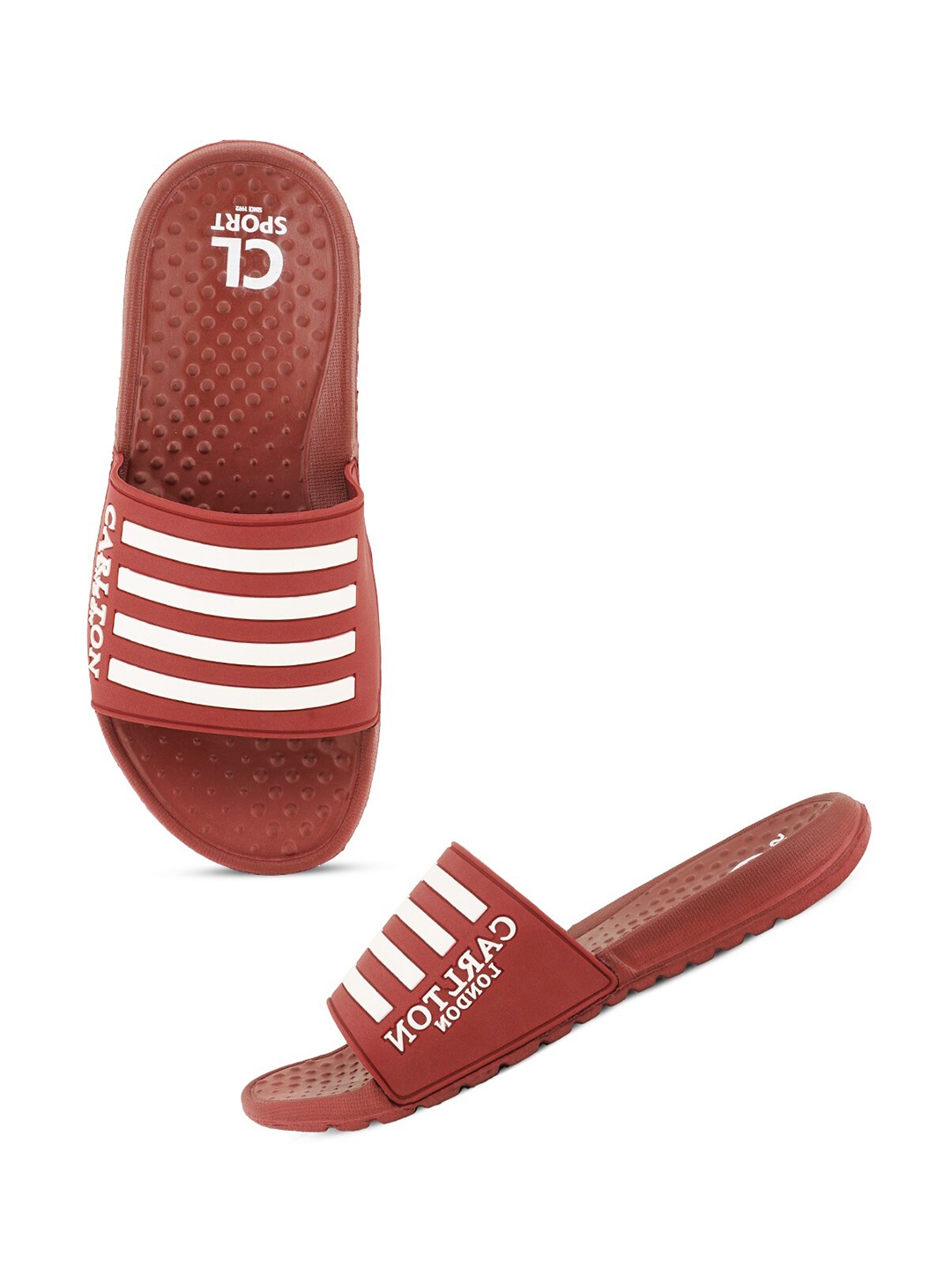 

Carlton London sports Men Striped Sliders, Maroon