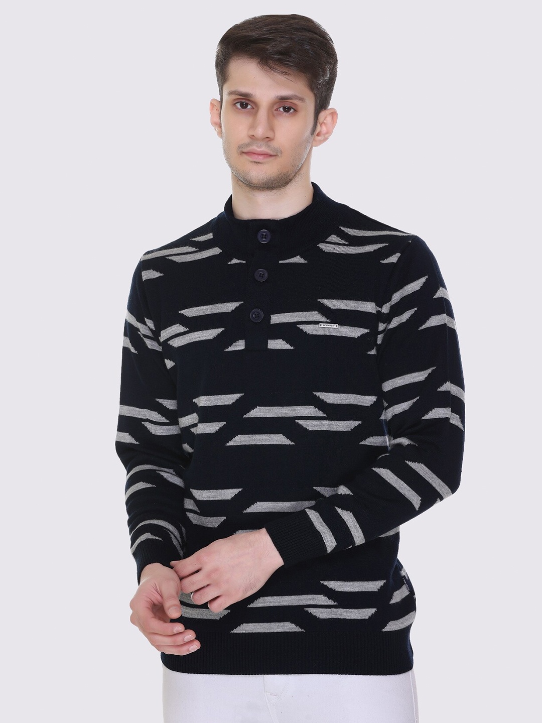 

GODFREY Men Striped Acrylic Pullover, Navy blue