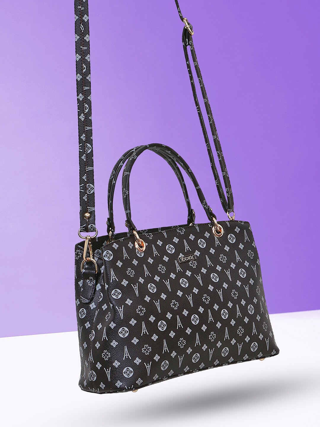

Exotic Printed Structured Handheld Bag, Charcoal