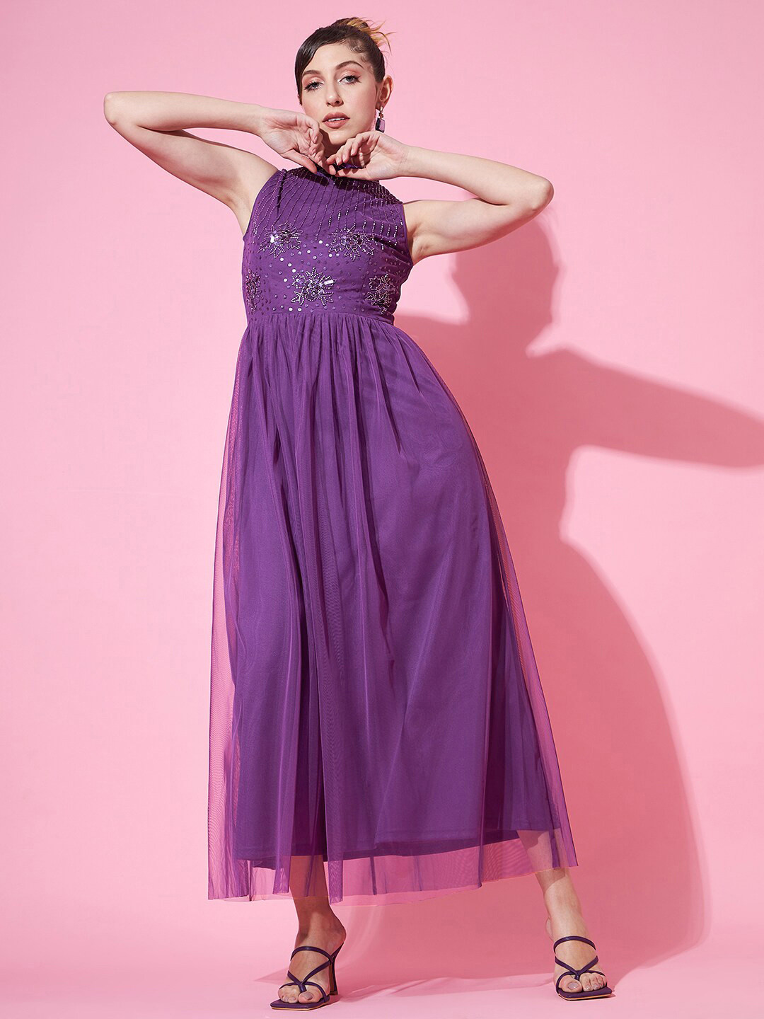STREET 9 Women Embellished Net Maxi Dress